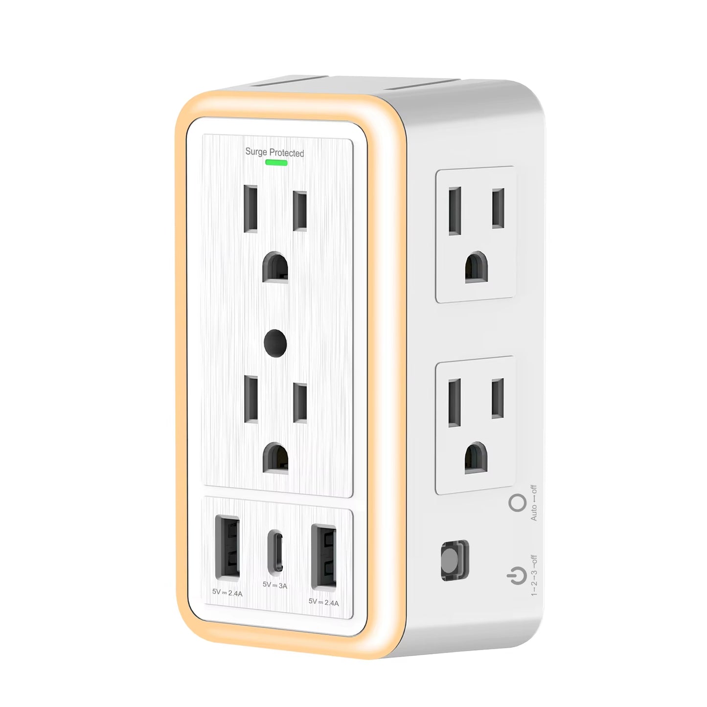 6-Outlet USB Wall Charger Extender – Surge Protected with USB-C, 3 USB Ports & Built-In Night Light